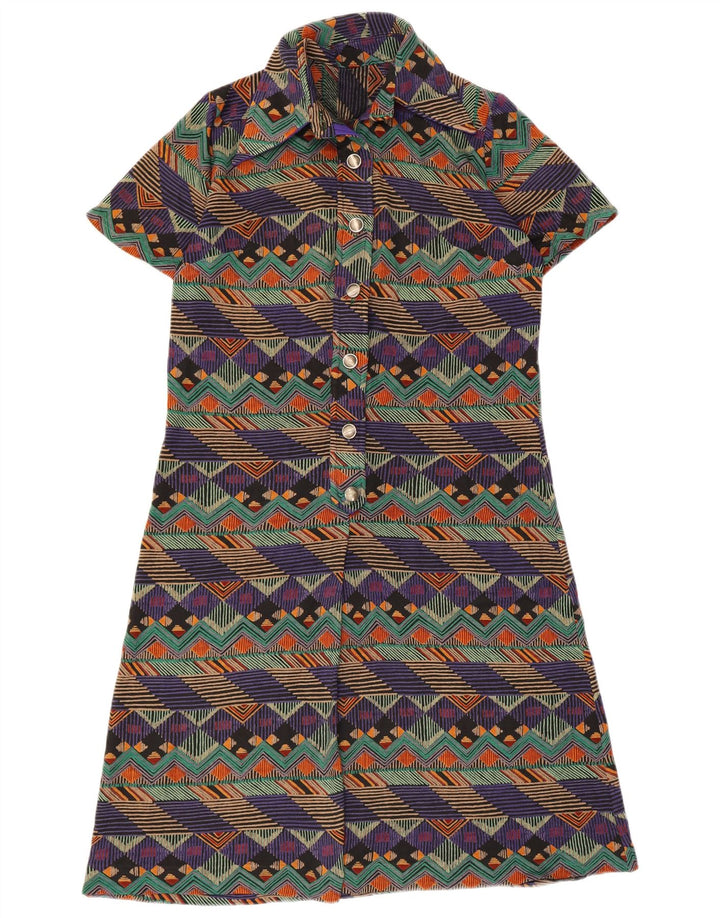 vintage Femme Robe A-Line UK 14 Moyen Multicolore Géométrique