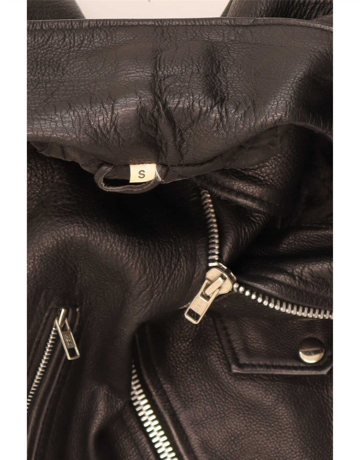 veste de motard en cuir vintage pour hommes UK 36 Petit Noir