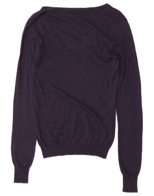 Massimo Dutti Pull col V pour femme UK 12 Bleu marine moyen Soie