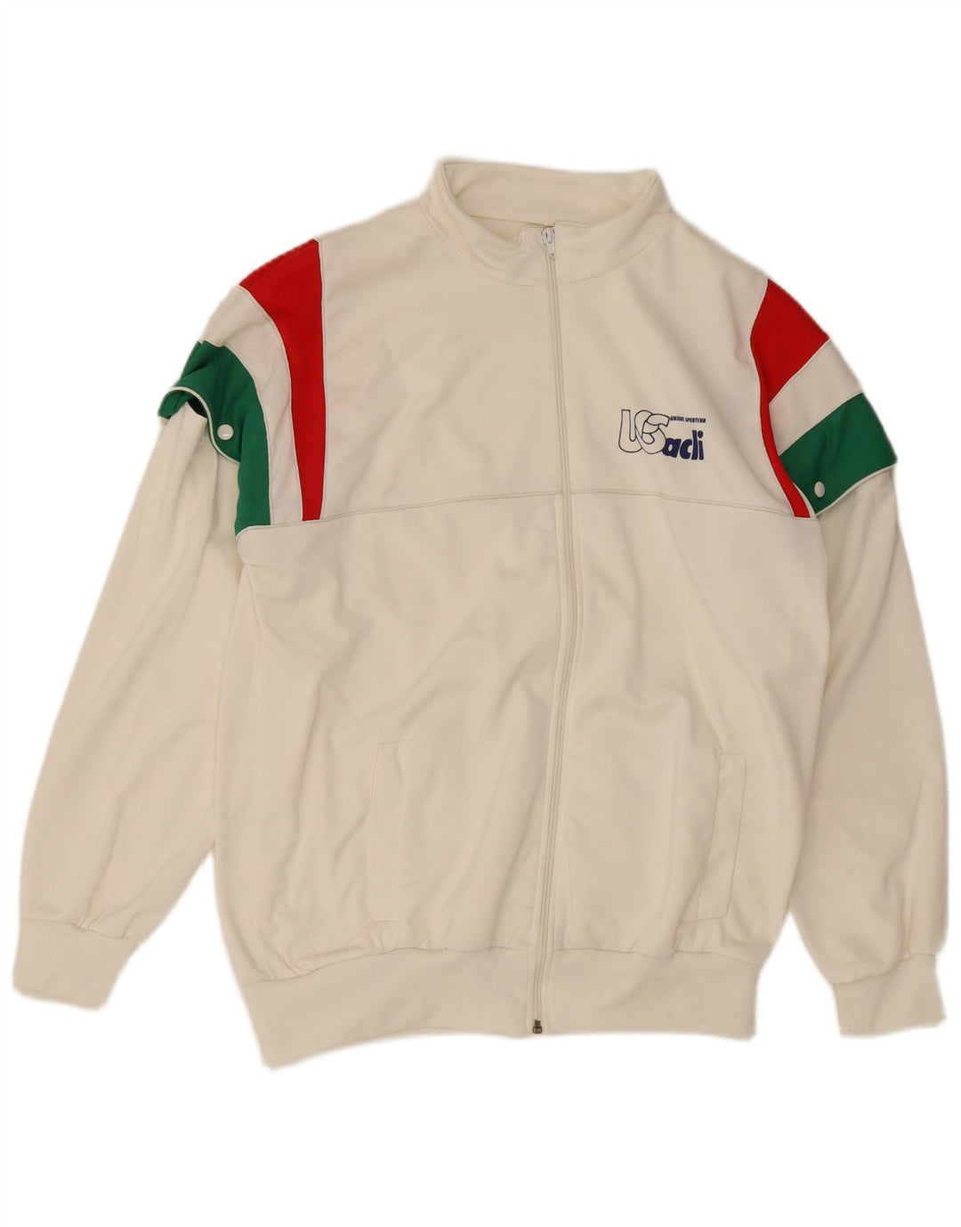 vintage Mens Graphic Survêtement Top Jacket IT 54 XL Blanc Colourblock