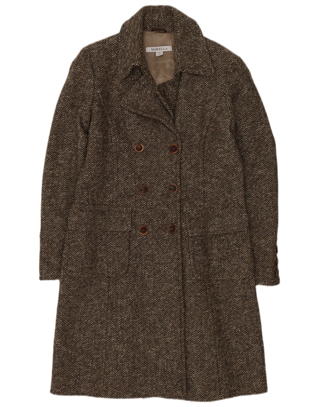 Marella Manteau croisé pour femme UK 12 Laine à chevrons marron moyen