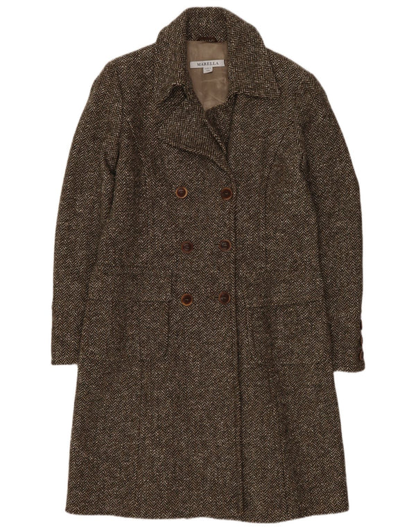 Marella Manteau croisé pour femme UK 12 Laine à chevrons marron moyen