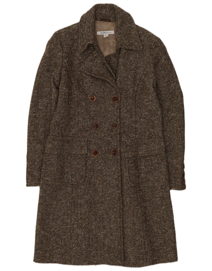 Marella Manteau croisé pour femme UK 12 Laine à chevrons marron moyen