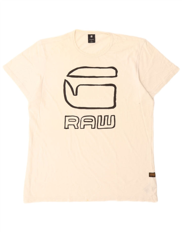 G-Star Homme Graphic T-Shirt Top Large Blanc Coton