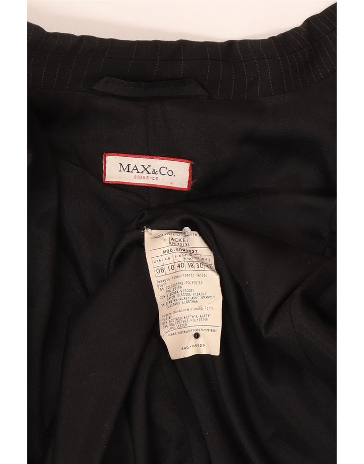 Max & Co. Veste blazer à 3 boutons pour femme UK 10 Petit polyester rayé noir