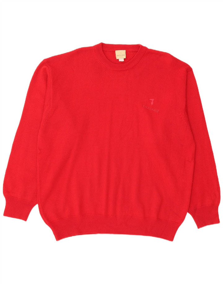 TRUSSARDI Pull Col Rond Homme XL Rouge Laine Mérinos