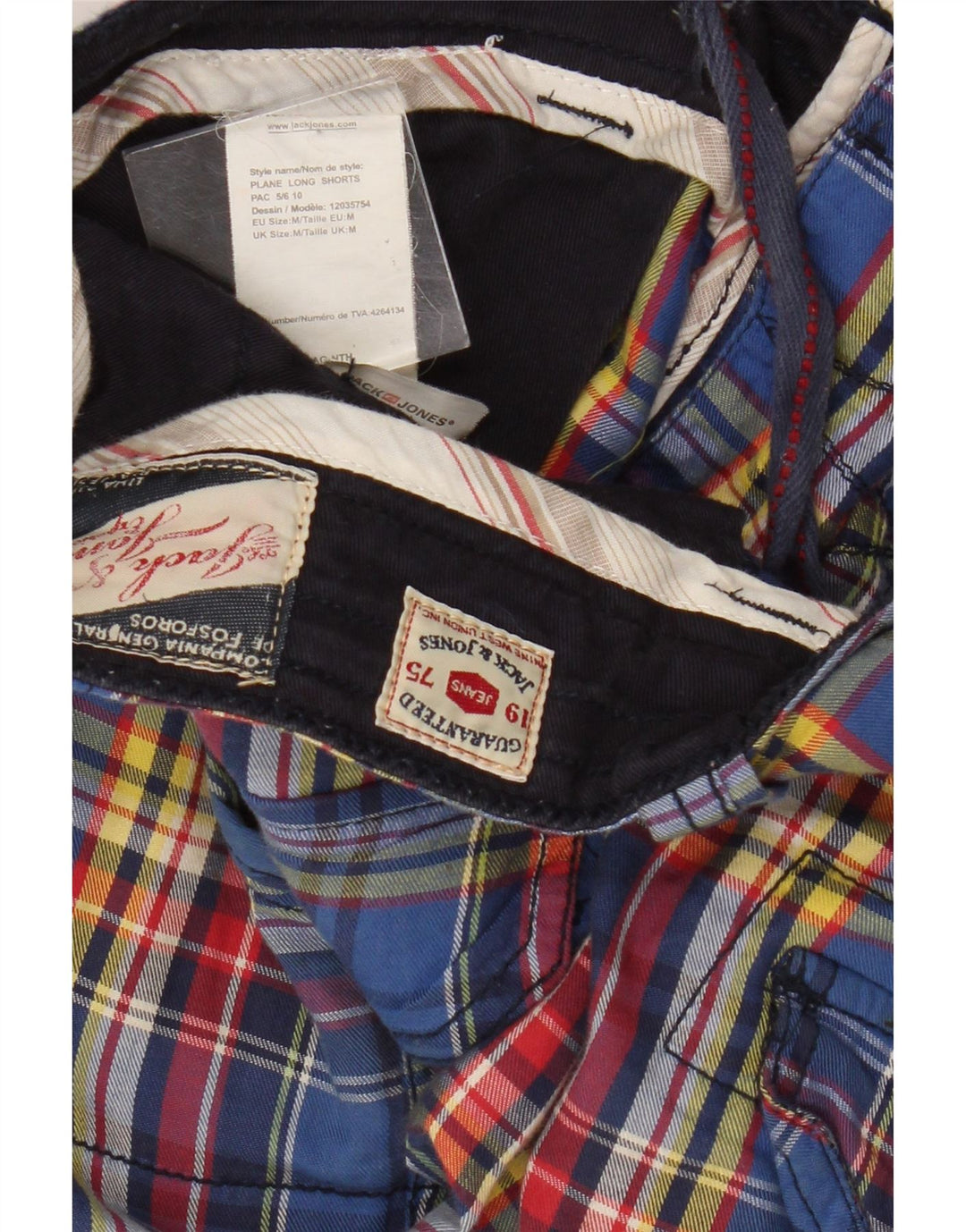 Jack & Jones Short Cargo Homme Moyen W34 Bleu à Carreaux Coton