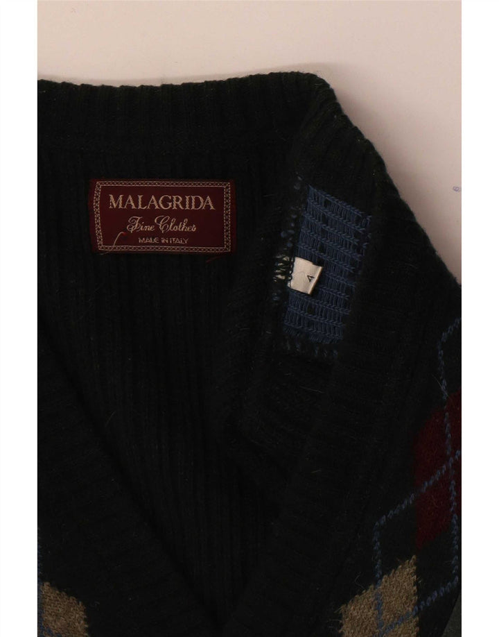 Malagrida Pull col V pour homme, grand, vert, argyle/diamant