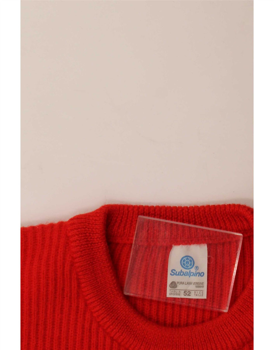 vintage Mens Crew Neck Jumper Sweater IT 52 Grande laine rouge