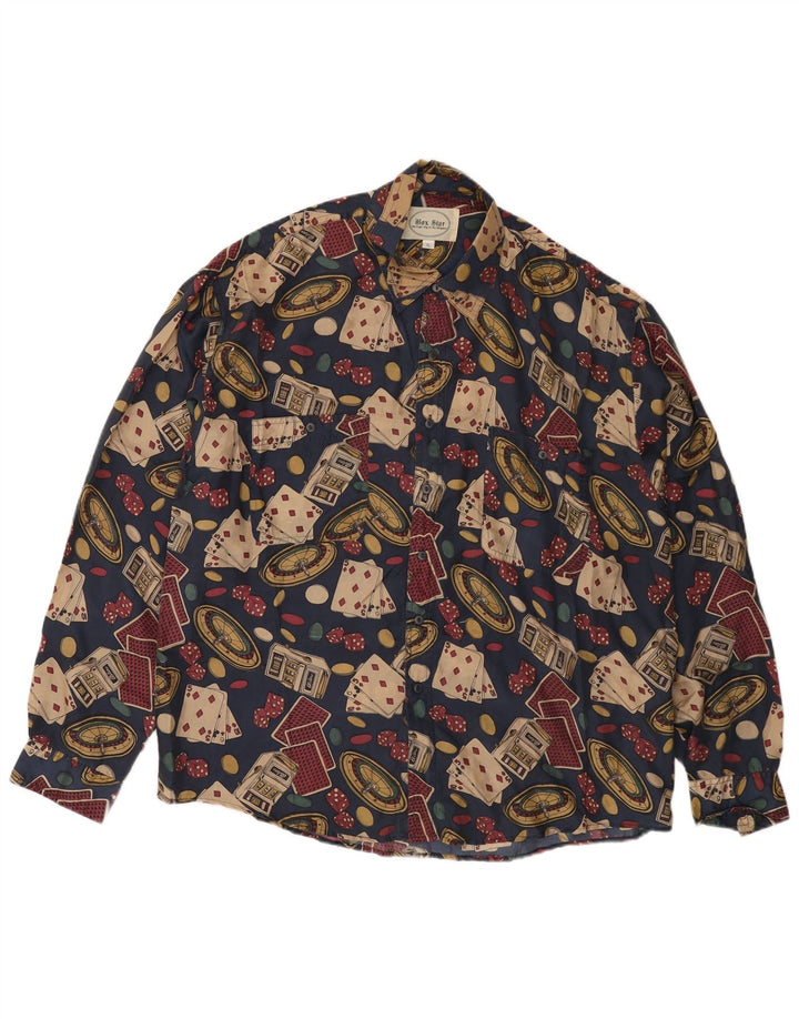 Chemise graphique homme vintage XL Soie bleu marine