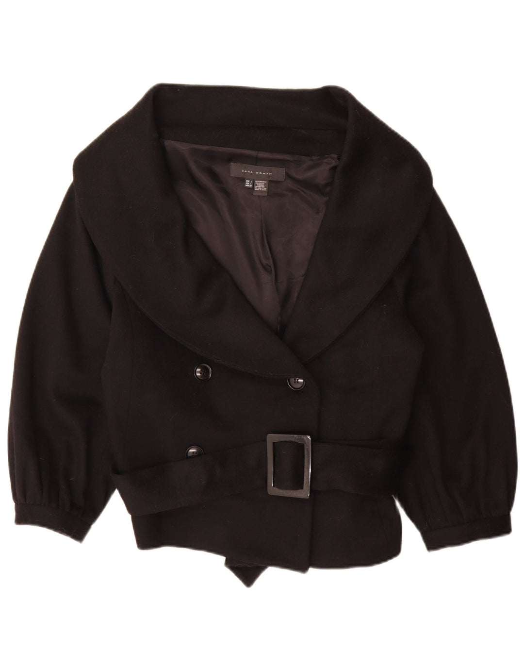 Zara Veste croisée à manches 3/4 pour femme UK 16 Large Laine noire