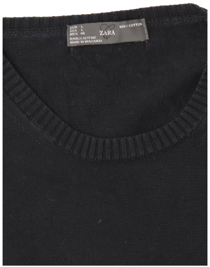 Zara Pull à col rond pour homme en coton bleu marine Taille L