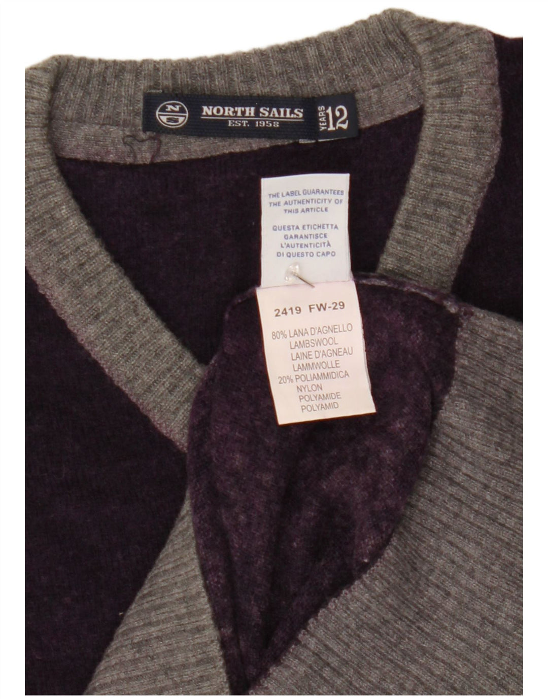 North Sails Pull col V pour garçon 11-12 ans Violet Laine