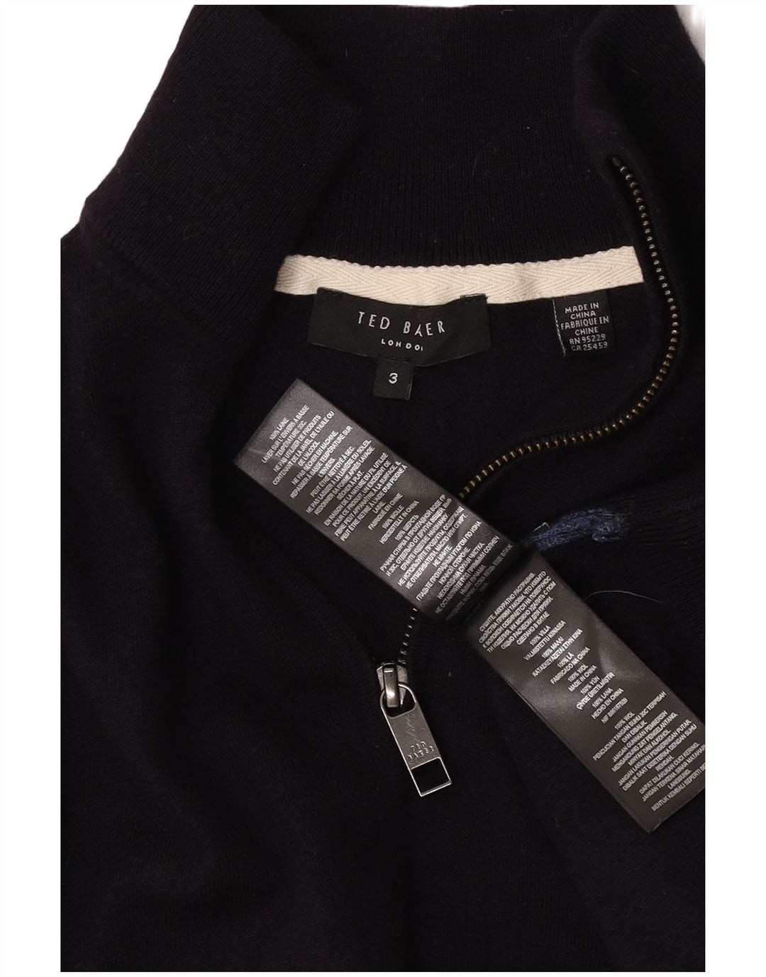 Ted Baker Pull à col zippé pour homme Taille 3 Laine bleu marine moyen