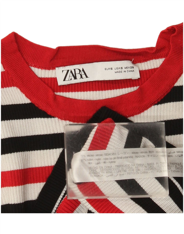 Zara Womens Crop Top Manches Longues UK 8 Petite Viscose Rayée Multicolore