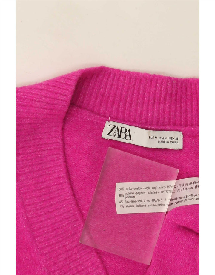 Zara Pull surdimensionné à col en V pour femme UK 14 Acrylique rose moyen
