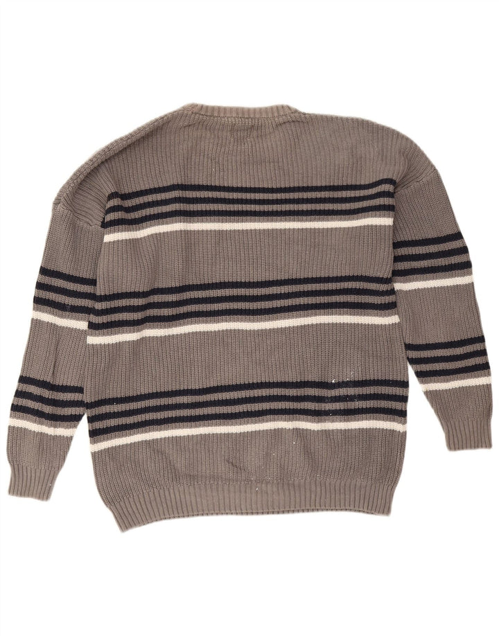 Zara Pull ras du cou pour hommes, grand, gris rayé