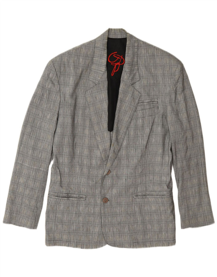 vintage Mens 2 Bouton Blazer Veste UK 36 Petit Gris Pied-de-Poule Lin