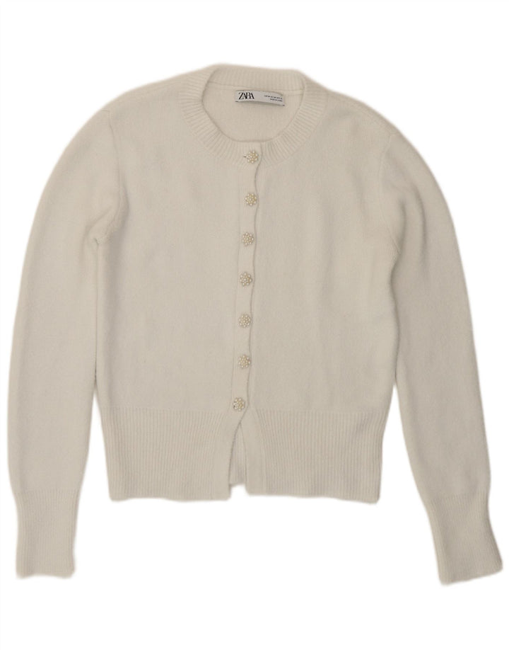 Zara Femme Cardigan Pull UK 12 Medium Blanc Polyamide