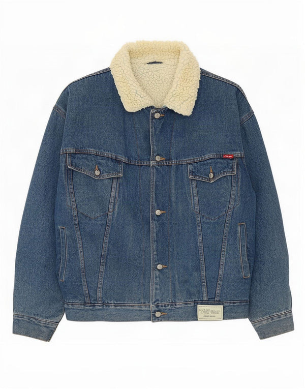 vintage Mens Loose Fit Sherpa Denim Veste UK 38 Coton Bleu Moyen