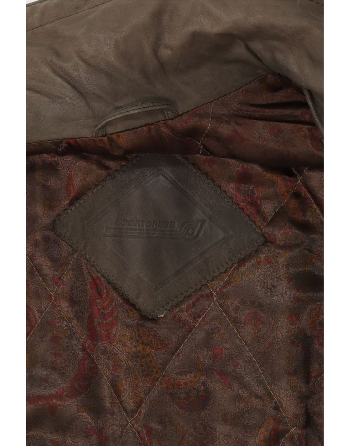 VINTAGE Mens Leather Coat IT 50 Large Khaki Leather Vintage Vintage and Second-Hand Vintage from Messina Hembry 