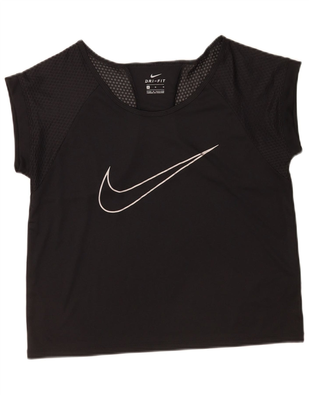 Nike Womens Dri Fit Graphic T-Shirt Top UK 14 Noir Moyen Polyester