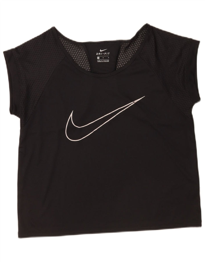 Nike Womens Dri Fit Graphic T-Shirt Top UK 14 Noir Moyen Polyester