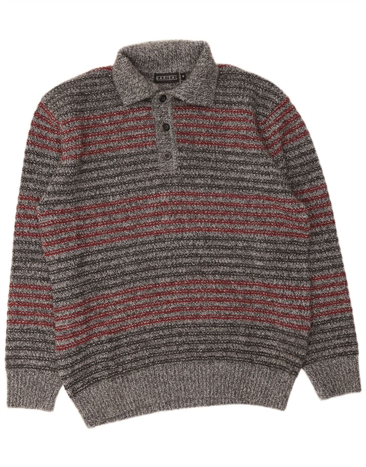 Barisal Pull col polo homme gris moyen rayé polyacrylique
