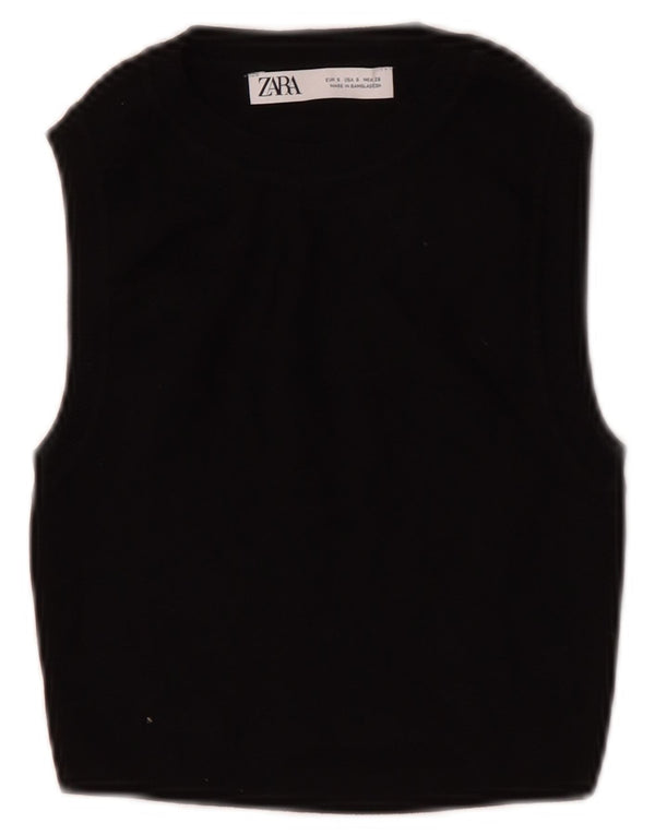 Zara Womens Crop Vest Top UK 8 Small Noir Viscose