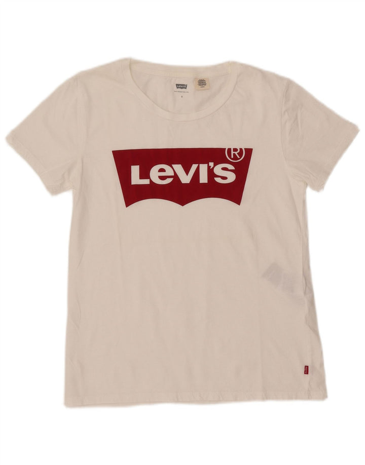 LEVI'S T-shirt graphique pour femme UK 10 Small Blanc Coton