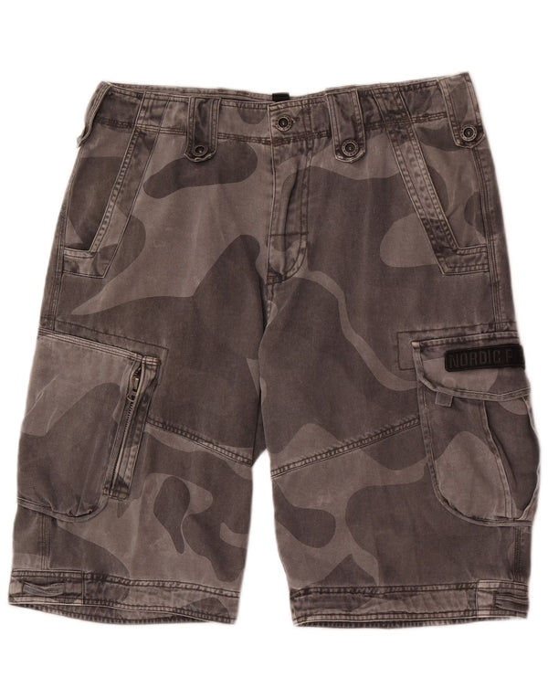 vintage Mens Cargo Shorts Grand W34 Gris Camouflage