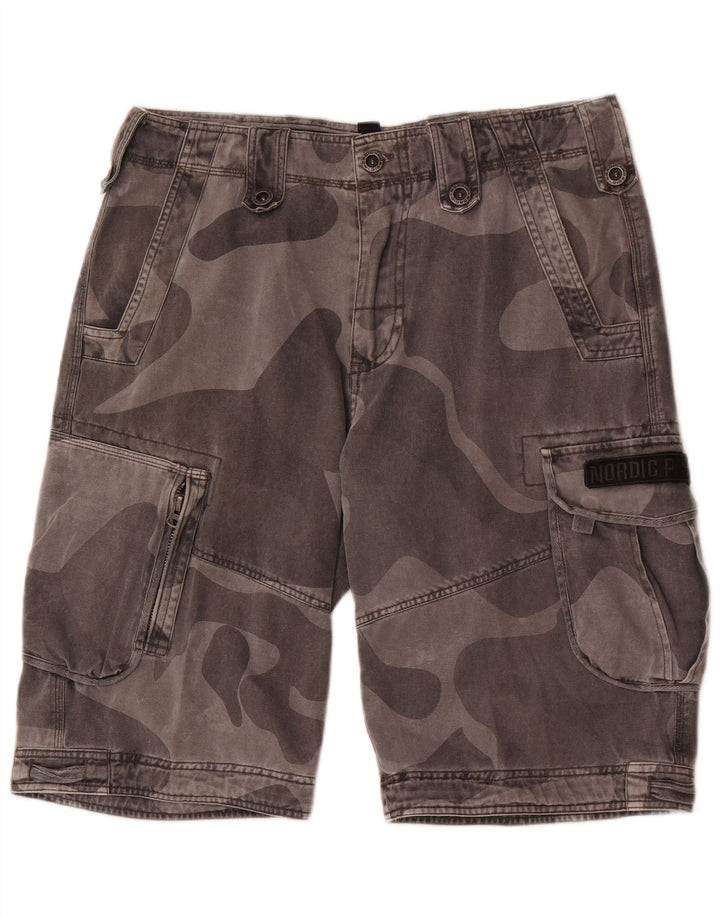 vintage Mens Cargo Shorts Grand W34 Gris Camouflage