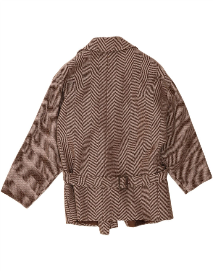 vintage Femme Pardessus IT 44 Laine Chevron Brun Moyen