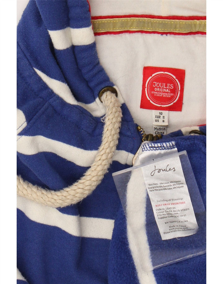 JOULES Pull à capuche zippé pour femme UK 10 Petit coton rayé bleu