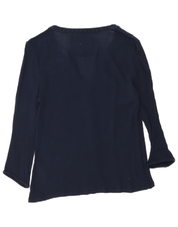 Superdry Femme Chemisier à Manches 3/4 UK 6 XS Bleu Marine Coton Floral