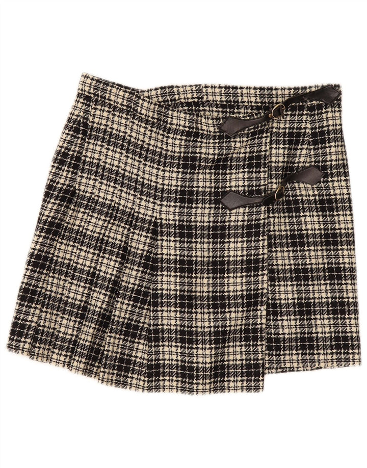 vintage Femme Mini Jupe Portefeuille W32 Grand Carreau Noir