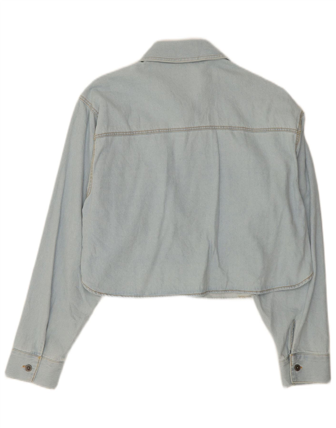 Zara Womens Crop Denim Shirt UK 14 Bleu Moyen Coton
