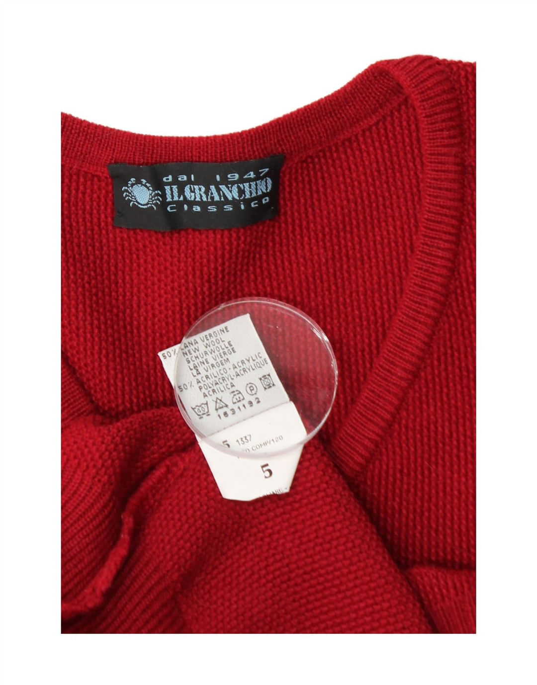 IL GRANCHIO Pull Col V Homme Grande Laine Rouge