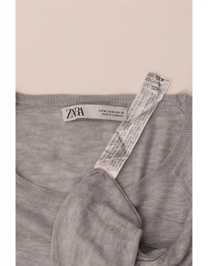 Zara Womens Loose Fit Blouse Top UK 14 Gris Moyen Viscose