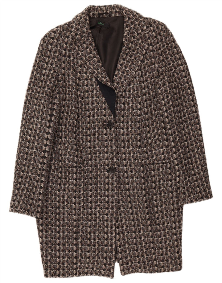 Benetton Pardessus Femme IT 42 Laine Géométrique Gris Moyen