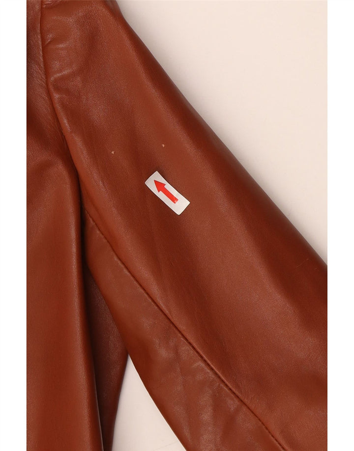 vintage Femme 2 Boutons Veste Blazer En Cuir UK 4 XS Marron