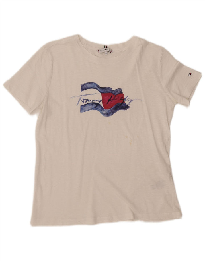 TOMMY HILFIGER T-Shirt Graphique Femme UK 6 XS Blanc Coton