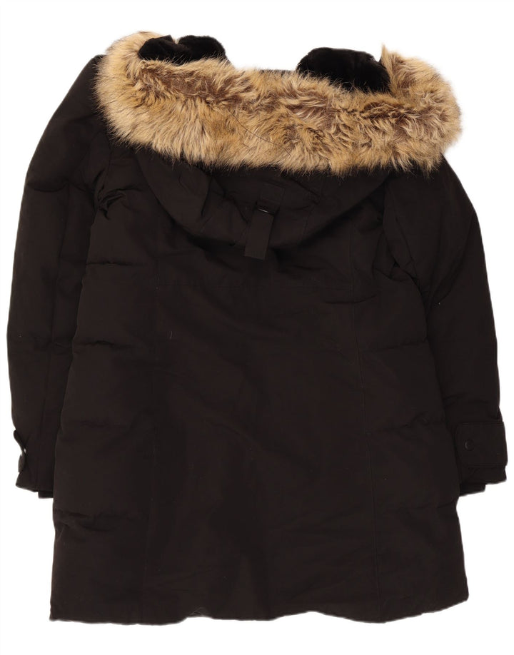 Zara Manteau rembourré à capuche pour femme UK 16 Large Noir Polyester