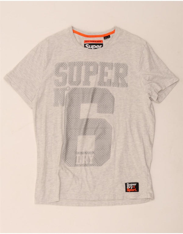 Superdry T-Shirt Graphique Homme Top 2XL Gris Moucheté Coton