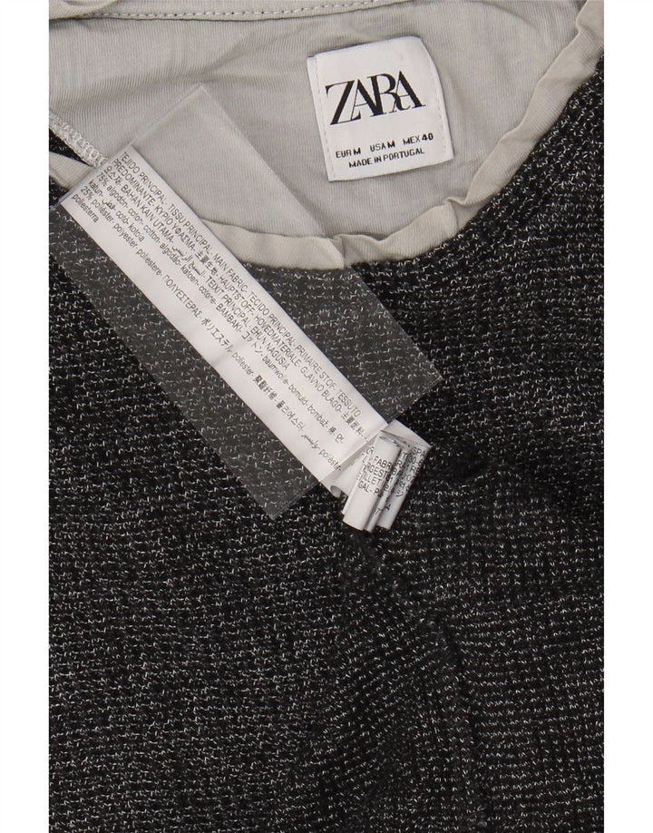 ZARA Femme Top Manches Longues UK 44 Coton Chiné Gris Moyen