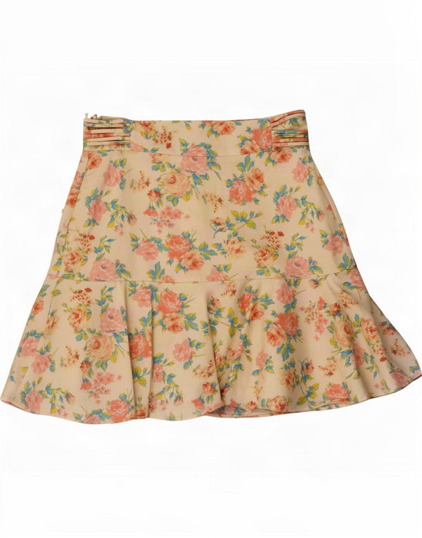 Zara Femme Mini Jupe XS W24 Coton Floral Blanc Cassé