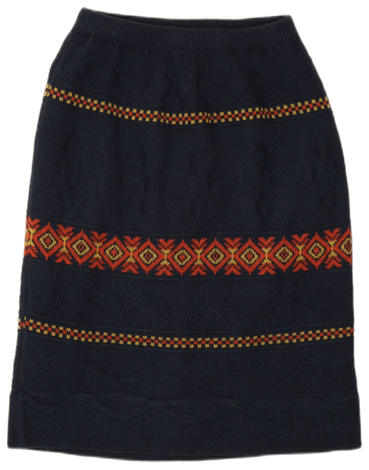 vintage Femme Midi Jupe W28 Moyen Marine Bleu Argyle/Diamant