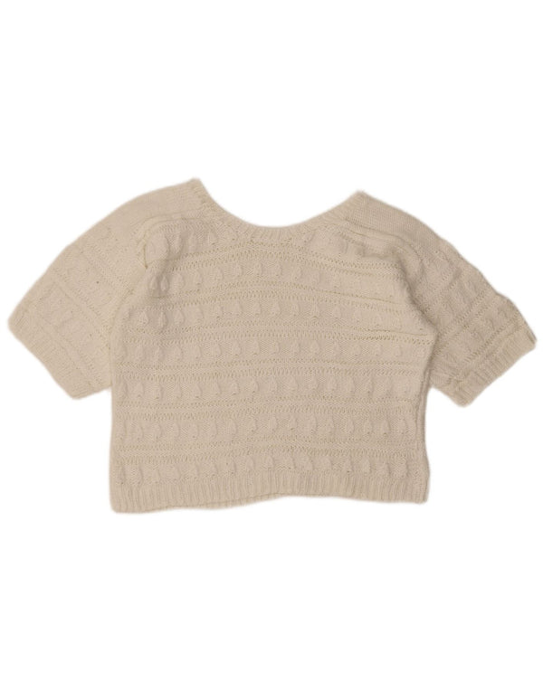 vintage Femmes Manches Courtes Col Bateau Pull Pull UK 14 Moyen Blanc