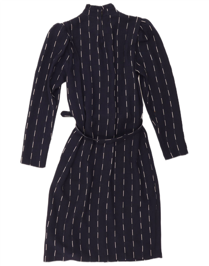 vintage Femme Manches Longues Robe Basique UK 12 Moyen Bleu Marine Rayé
