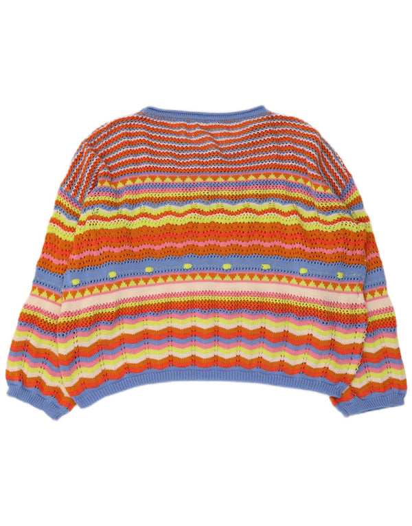 vintage Womens Boat Neck Jumper Sweater UK 14 Moyen Multicolore Rayé